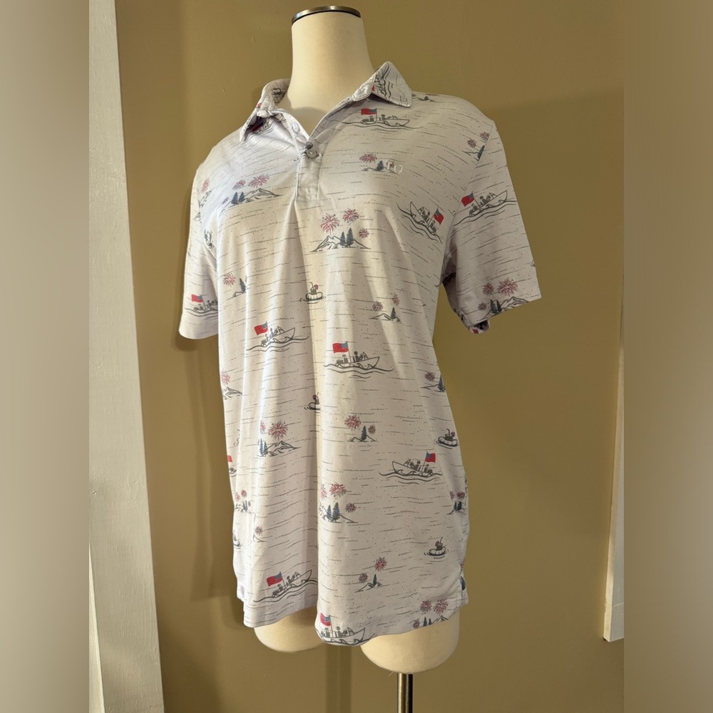 Medium Travis Mathew Festive America Golf Polo w/ Sleeve Embroidery